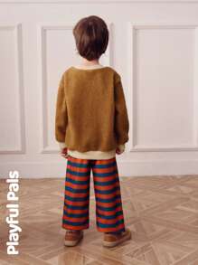 SHEIN 2 Pcs Young Boys Sets Mixed Fabric Sweatshirt & Sweatpants Cute/Vintage/Casual/Home/Outdoor Winter/Fall Outfits