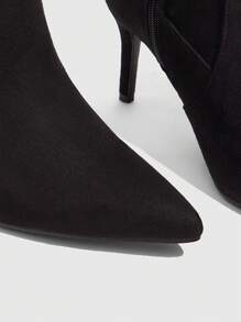 CUCCOO SZL 女士尖头绒面革一脚蹬高跟黑色靴子，性感优雅派对踝靴，褶皱中筒长靴，适合秋冬新年假期情人节