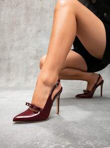 CUCCOO SZL 性感时尚尖头蝴蝶结装饰低鞋面细高跟休闲后带女士正装鞋，酒红色，优雅适合派对、圣诞节、新年，适合圣诞节和新年假期氛围秋冬情人节
