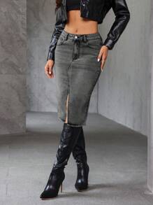 SHEIN Essnce 女式前扣口袋交叉休闲牛仔裙