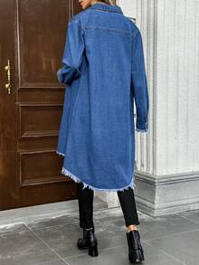 Women's Mid-Length Fringed Denim Jacket, Spring & Autumn - Dark Wash - View 2