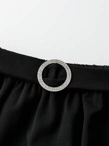 SHEIN Clasi 大码女式优雅休闲 A 字型中长裙，带腰部装饰 - 黑色 - 查看 5