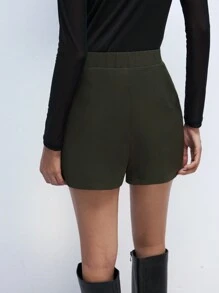 Maija Women's Elegant Olive Green Summer Asymmetrical Button Decor A-Line Skirt,High-Waisted Front Skirt Back Pants Combo,Casual City Brunch Business Attire - Army Green - View 3