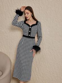 Modelyn Đầm midi bodycon tay bồng bềnh họa tiết răng sói thanh lịch cho nữ Đầm dạ hội dài - Nhiều màu - Xem 5