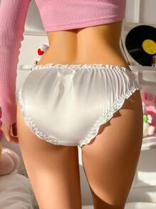 PetitDoll Women's Contrast Lace Ruffle Trim Bikini Briefs - White - View 2