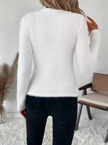 SHEIN Clasi Women's Fluffy Fluffy Sweatshirt, Thick Fleece Fabric - White - View 2