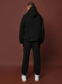 SUMWON Regular Fit Overhead Hoodie With Applique & Flare Fit Sweatpants 2 Piece Set - Black - View 2