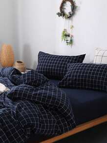 2 件蓝色格子枕套，适合男士、学生宿舍、四季皆宜、单人床/双人床/大号床/特大号床 - 藍白色 - 查看 4