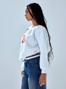 MUSERA '24' Off The Shoulder Slouchy Sweatshirt Top - White - View 2