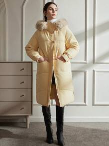 Aveloria 女士冬装超大号连帽派克大衣带蓬松领子的棉衣