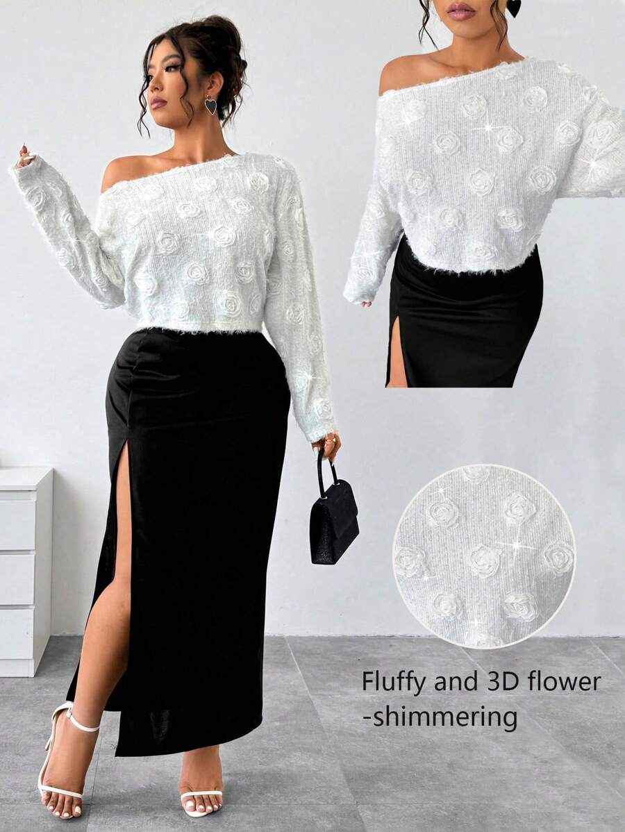 SHEIN Unity 碎花毛绒优雅针织套装