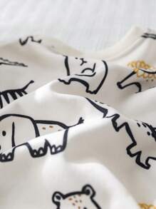 Cozy Pixies 2 Pcs/Set Toddler Boy Cartoon Animal Print Soft Knitted Drop Shoulder Crew Neck Sweatshirt And Drawstring Pants Set