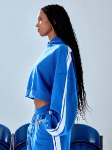 MUSERA Cropped Oversized Hooded Sweatshirt Casual - Blue - View 4