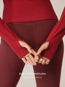 GLOWMODE 无缝柔软透气修身长袖拉链夹克带拇指孔日常休闲 - 紅色 - 查看 3