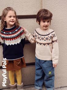 SHEIN 1 Pc Young Boy Sweater Fun Color Blocks Cute/Vintage/Casual/Home/Outdoor Winter/Fall - Multicolor - View 8