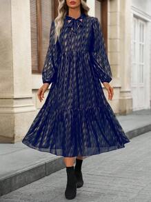 EMERY ROSE Vestido elegante de manga farol con efecto tie-dye para mujer, de largo midi, para otoño