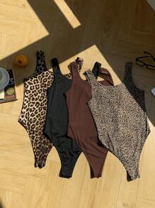 Comfortcana 4pcs/Set Assorted All-Match Leopard Pattern Black & White Versatile Socks, Spring/Summer - Brown - View 5