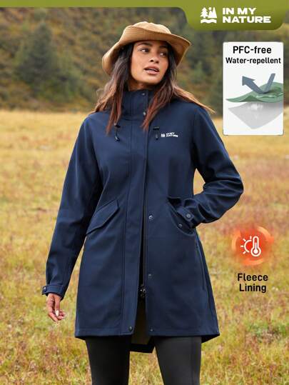 In My Nature Women Solid Color Front Zipper Long Sleeve Pocket Simple Casual Outdoor Jacket