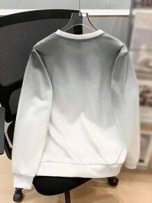 SHEIN 青少年男孩休闲黑色加州印花渐变蓝白圆领套头运动衫，适合青少年男孩，适合秋季、冬季、保暖、学校、家居、日常穿着、运动、生日派对、百搭、简约、保暖内衬 - 灰色 - 查看 2