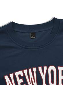 Manfinity Hypemode Men's Letter Print Round Neck Long Sleeve Casual Pullover Sweatshirt, Autumn/Winter - Blue - View 5