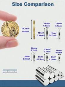 20 个直径 6/8/10/12/15 毫米 x 厚度 2.6 毫米，冰箱磁铁，小圆形多用途优质钕办公磁铁，适用于冰箱、白板、家庭、厨房、办公室和学校的广告牌（银色） - 銀色 - 查看 5