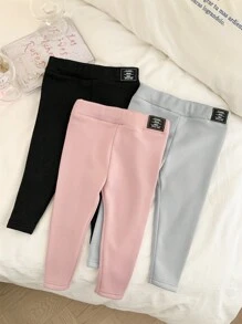 SHEIN LMoss Kids LMoss Baby Girl 2pcs/Set Baby Girl Thermal Lined Leggings, Warm, Affordable, Suitable For Outdoors & Home - Pink - View 6
