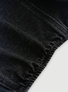 SHEIN MOD 女士简约领带后背牛仔休闲上衣，适合日常穿着 - 黑色 - 查看 3