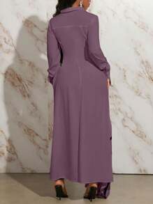 Slaydiva Kemeja Kasual Wanita Lengan Panjang Leher V Bermotif, Pakaian Sehari-hari - Purple - View 2