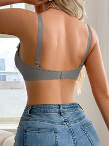 Moonlight&Mama Pregnant Women Solid Color Contrast Lace Nursing Bra - Grey - View 2