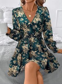 SHEIN Clasi 女式黑色花卉印花短裙 - 墨綠色 - 查看 6