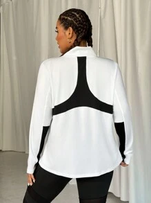 SHEIN Sport Studio Plus Size Women Solid Color Long Sleeve Zipper Front Daily Fitness Sports Jacket