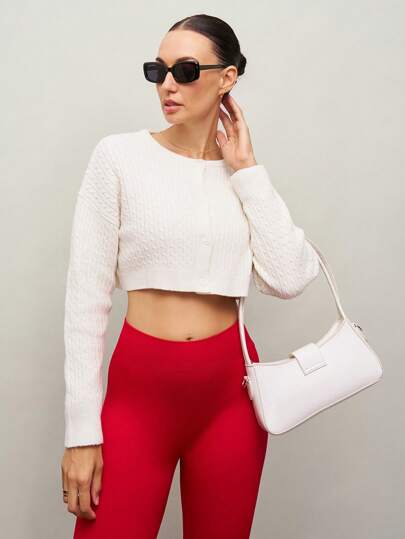 Activina Kvinnors krämfärgade knapp framtill långärmad Casual Cropped Sports Top Sweater Cardigan
