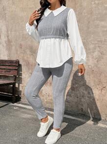 SHEIN VCAY 2 chiếc/bộ áo tay lỡ cỡ lớn và quần bó - Nhiều màu - Xem 3