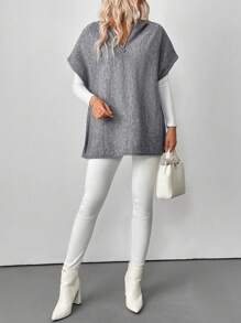 EMERY ROSE Women's Solid Color Partial Funnel Neck Pullover Sweater, Autumn/Winter Knit Pullover Fall - Grey - View 5