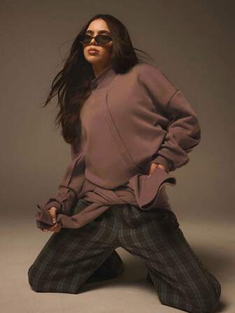 Athîral 女士落肩宽松休闲套头运动衫，纯色，秋季