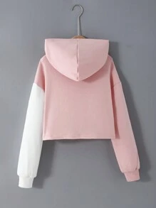 SHEIN Tween Girls Asymmetrical Hem Colorblock Sweatshirt, Casual Long Sleeve - Baby Pink - View 2