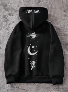 SHEIN Explorewe Sudadera con estampado de astronauta y espacio exterior para niño preadolescente - Negro - Ver 6