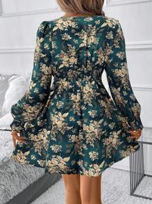 SHEIN Clasi 女式黑色花卉印花短裙 - 墨綠色 - 查看 2