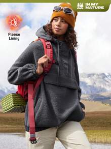 In My Nature Camicetta casual da donna con bottoni sul davanti, maniche lunghe e tasche, tinta unita