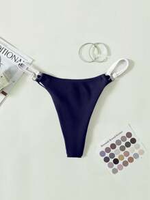 SHEIN Swim Black And White Pieced Women's Thong Bikini Bottom Summer - Black and White - View 4