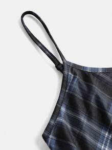 SHEIN Girlism Abito tubino aderente stile vintage college in cotone blu navy con motivo check, abito midi casual a quadri - Blu Navy - Visualizzare 4