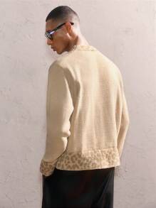 AKNOTIC Party Áo len dệt kim dáng rộng cổ đứng nhỏ họa tiết da báo kaki cho nam, dáng rộng thả vai, tay dài, vừa vặn, thích hợp cho mùa thu/đông, thường ngày, tiệc tùng, năm mới, đàn ông thành đạt, quà tặng bạn trai - Màu Khaki - Xem 7