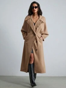 SHEIN Privé Áo khoác dài tay cánh dơi thiết kế theo phong cách Pháp rộng rãi, thoải mái hợp thời trang - Màu Khaki - Xem 6