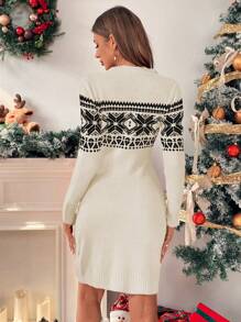 Chiquease 红色针织长袖修身喇叭裙，圆领修腰，秋冬 - 杏色 - 查看 2