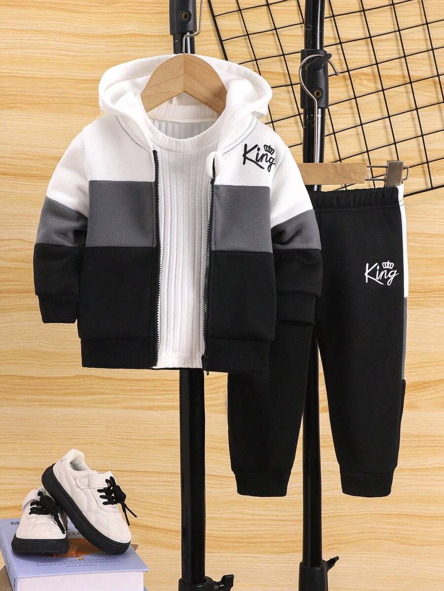 Bộ đồ thường ngày 2 món áo hoodie có khóa kéo nhiều màu cho bé trai - Đen và trắng - Xem 1