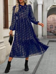 EMERY ROSE Vestido elegante de manga farol con efecto tie-dye para mujer, de largo midi, para otoño