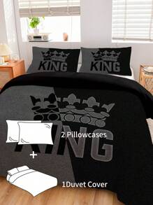 3 件皇冠字母羽绒被套：2 个枕套 + 1 个拉链羽绒被套。无内芯/填充物。100% 涤纶面料，柔软亲肤。适用于卧室、宿舍、度假露营和旅行。 - 彩色 - 查看 6