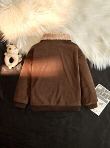 Young Boy Casual Stand Collar Half-Zip Sweatshirt, Loose Fit Thick Corduroy Hooded Pullover, Warm Autumn/Winter