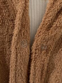 年轻女孩连帽开衫带3D耳朵毛茸茸保暖防风加保暖内衬秋冬新款咖啡棕色户外休闲姐妹搭配可爱上衣连帽长袖针织时尚冬装 - 棕色 - 查看 6