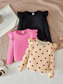 SHEIN LMoss Kids LMoss 3pcs Babygirl Autumn/Winter Cute Versatile Knit Elastic Polka Dot Top Set - Black and White - View 1